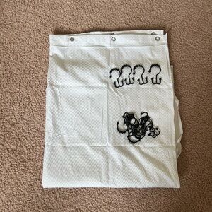 White shower curtain with hooks